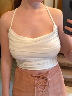 SHEIN White Draped Crop Top
